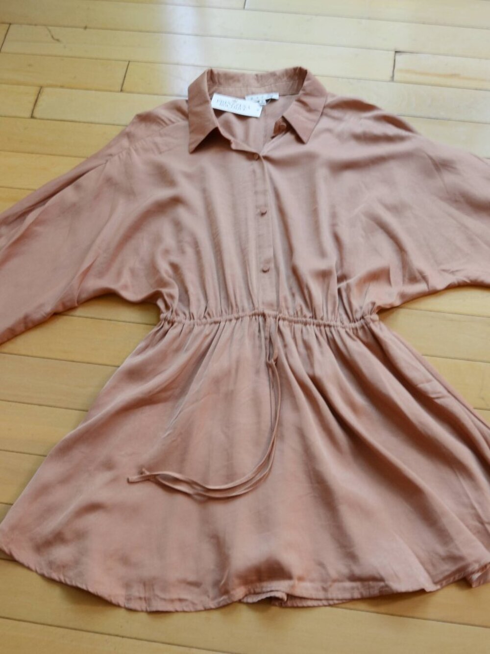 HYFVE Drawstring Shirt Dress Size S Peach
